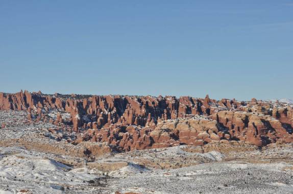 Muita neve no Arches National Park, perto de Moab, em Utah, nos Estados Unidos
